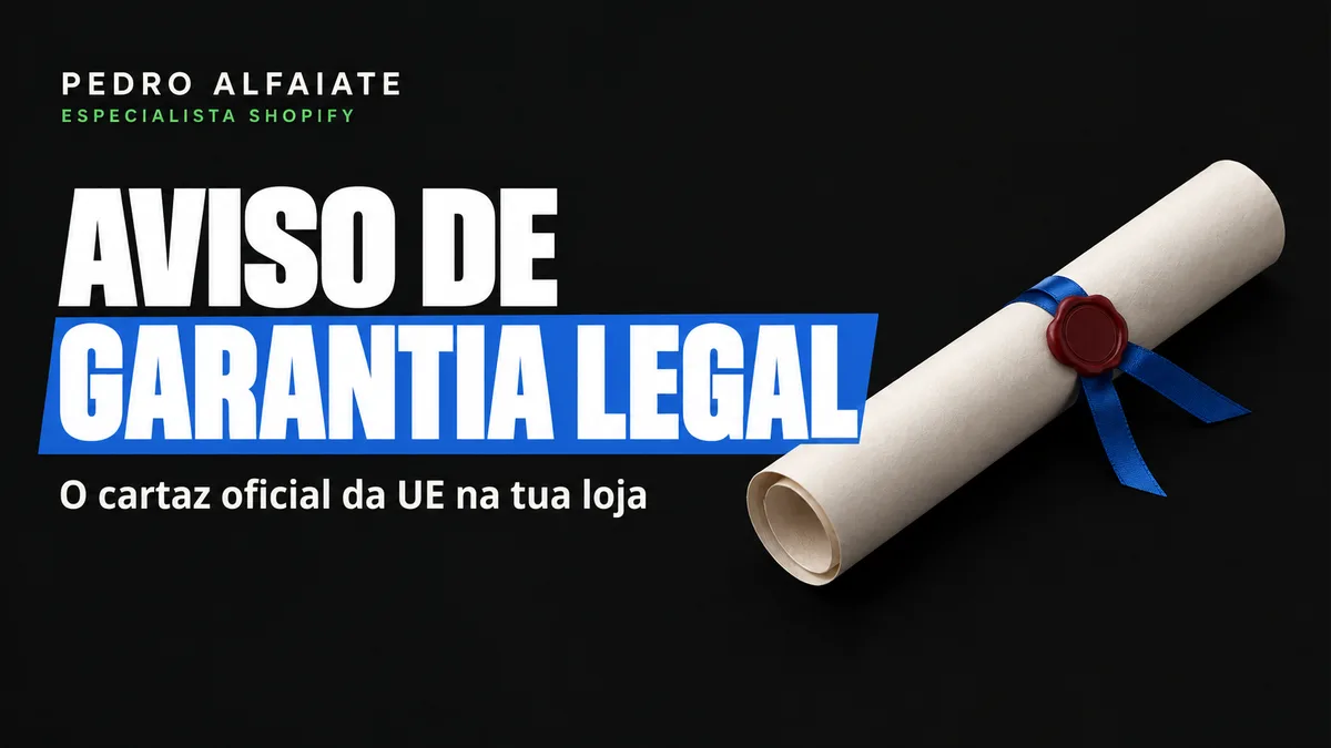 Capa Aviso de garantia legal, com um certificado enrolado com fita azul e um selo de lacre em fundo preto.
