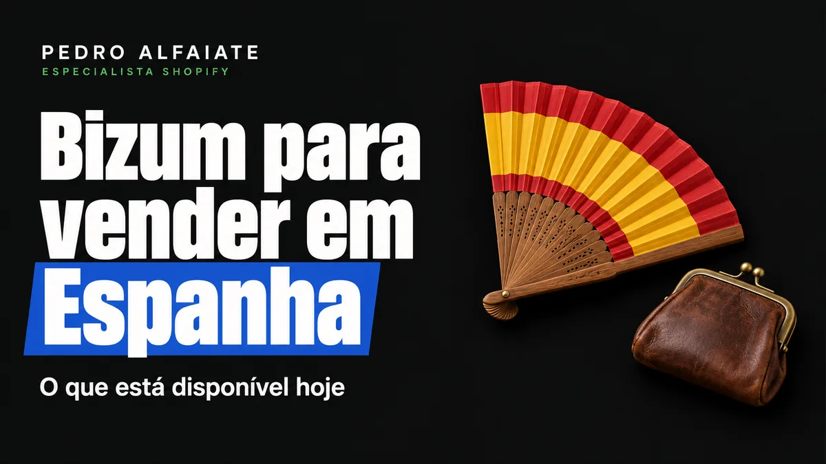 Capa Bizum para vender em Espanha, com um leque vermelho e amarelo e um porta-moedas de pele em fundo preto.