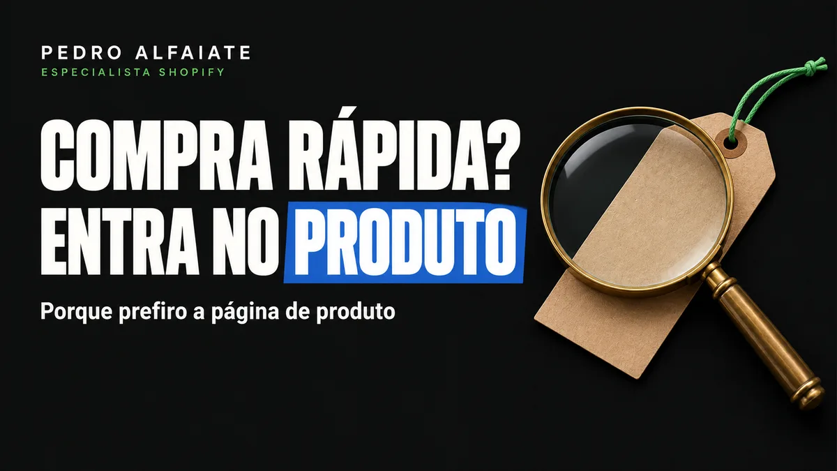 Capa Compra rápida? Entra no produto, com uma lupa de mão sobre uma etiqueta de papel em fundo preto.