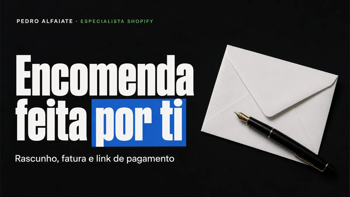 Capa Encomenda feita por ti, com um envelope branco fechado e uma caneta de tinta permanente em fundo preto.