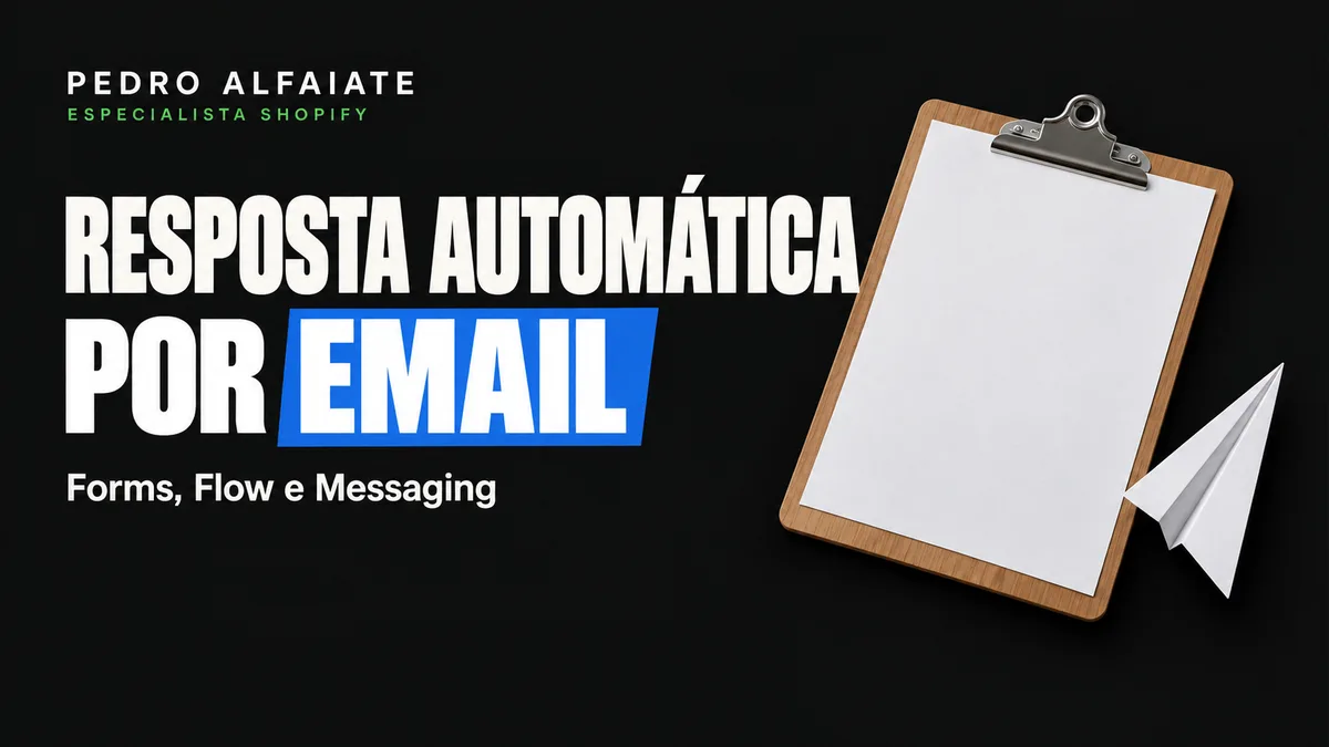 Capa Resposta automática por email, com uma prancheta com uma folha em branco e um avião de papel em fundo preto.