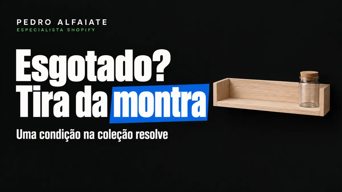 Capa Esgotado? Tira da montra, com uma prateleira de madeira vazia e um único frasco em fundo preto.