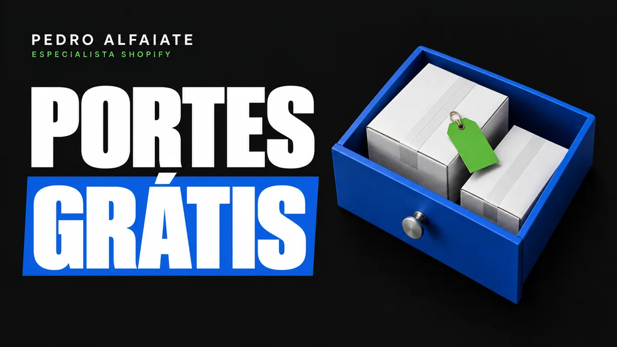 Portes grátis: gaveta azul aberta com caixas brancas e uma pequena etiqueta verde.