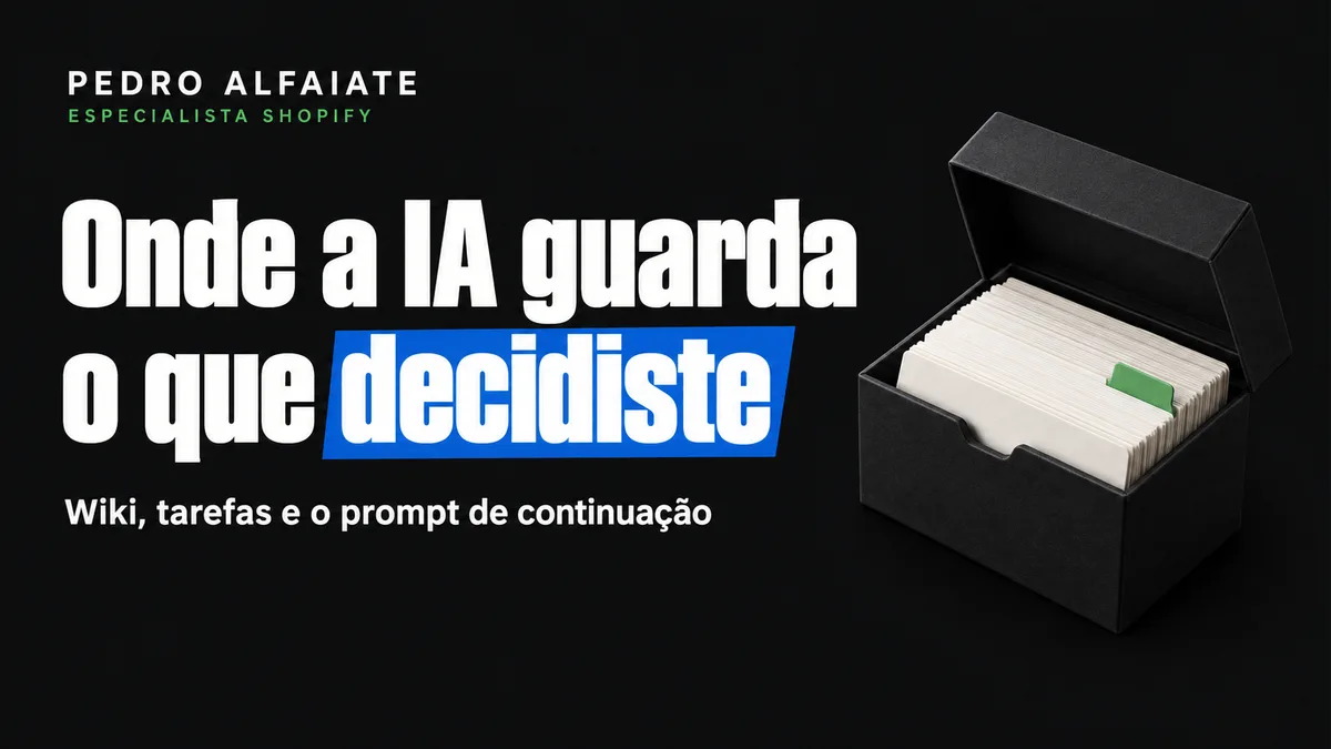 Capa Onde a IA guarda o que decidiste, com um arquivo de fichas e um marcador verde.