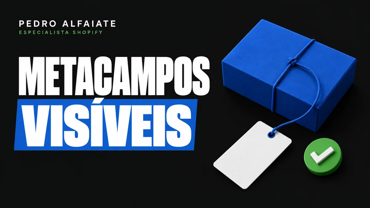 Metacampos visíveis: etiqueta branca ligada a uma caixa azul sobre fundo preto.