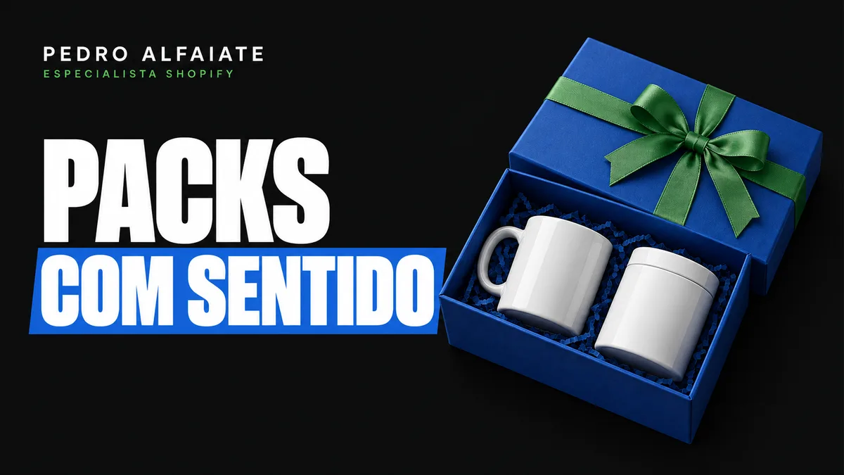 Packs com sentido: conjunto de objetos brancos numa caixa azul com fita verde.