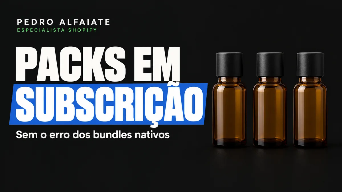 Capa Packs em subscrição, com três frascos de recarga em vidro âmbar alinhados em fundo preto.
