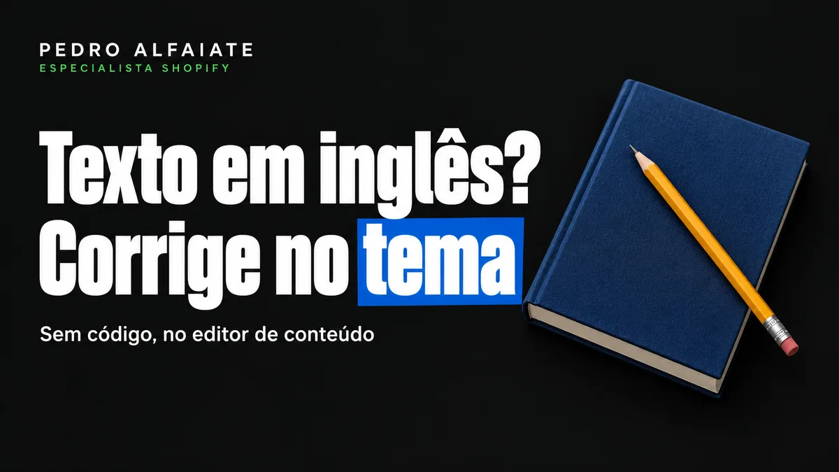 Capa Texto em inglês? Corrige no tema, com um dicionário de bolso e um lápis em fundo preto.