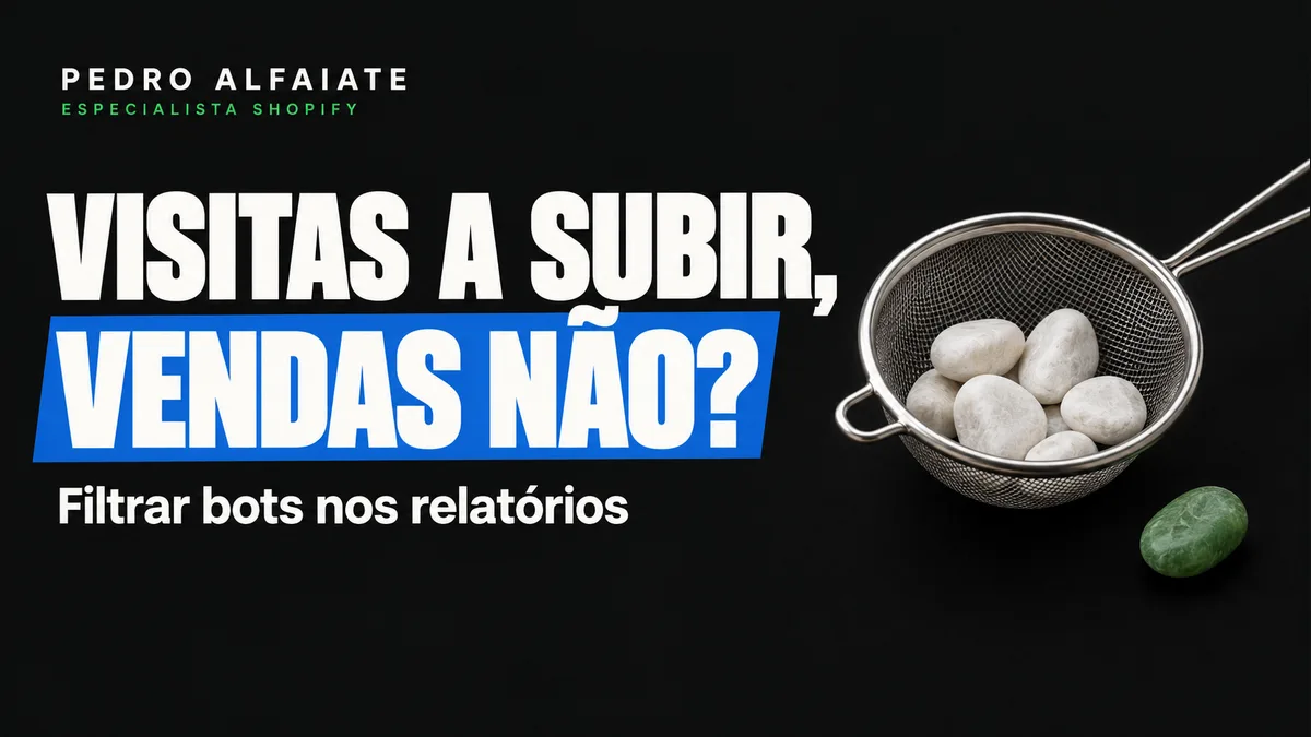 Capa Visitas a subir, vendas não?, com um coador de rede e pequenas pedras em fundo preto.